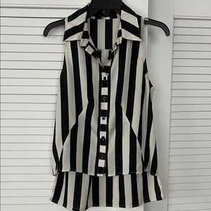 Black and White Striped Sleeveless Top
